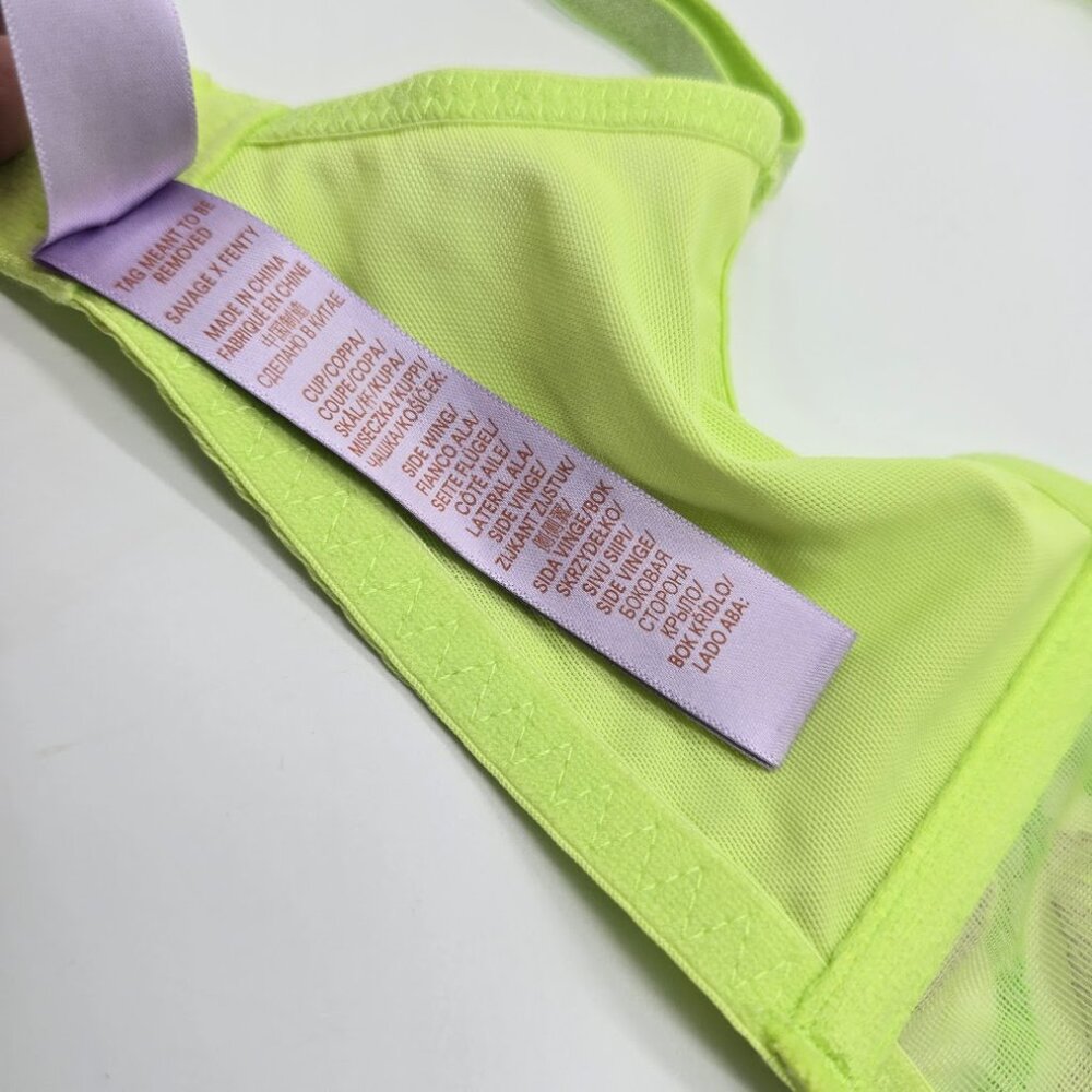 Savage X Fenty Lime Green Star Mesh Bra 32D Sheer Plunge - Picture 11 of 13